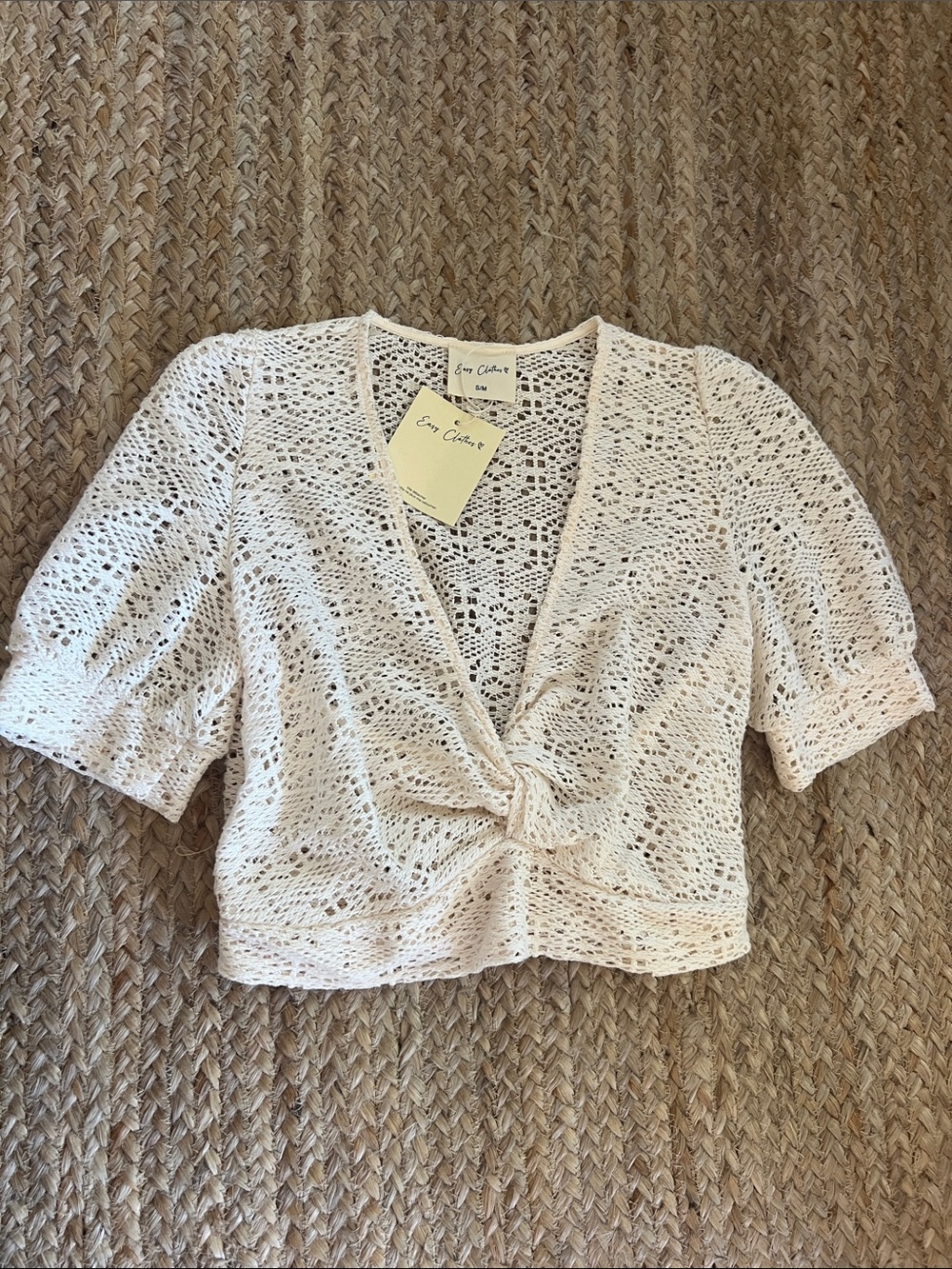 Easy Clothes USA Co Cream Crochet Twist-Front Crop Top NWT Size S M
